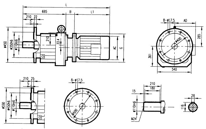 GRF167系列斜齒輪減速電機(jī)安裝結(jié)構(gòu)尺寸