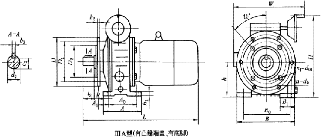 D型行星錐盤無(wú)級(jí)變速器ⅢA型的外形及安裝尺寸
