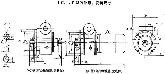 D型行星錐盤無(wú)級(jí)變速器ⅤC、ⅡC的外形及安裝尺寸