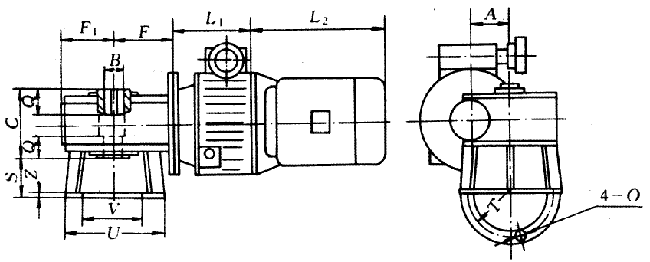 XB系列鋼球無級變速器配一級蝸輪減速器外形及安裝尺寸