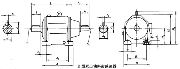 R42……系列帶雙出軸斜齒硬齒面減速機(jī)外形及安裝尺寸