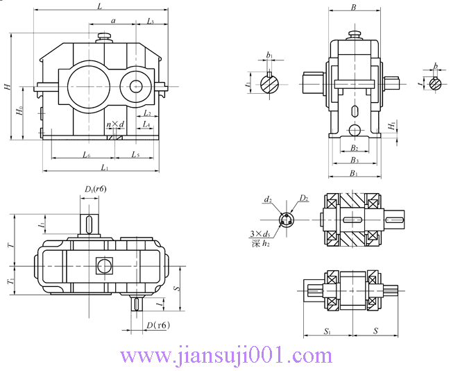 JPT型漸開線圓柱齒輪減速器型式及尺寸(JB/T10244-2001)