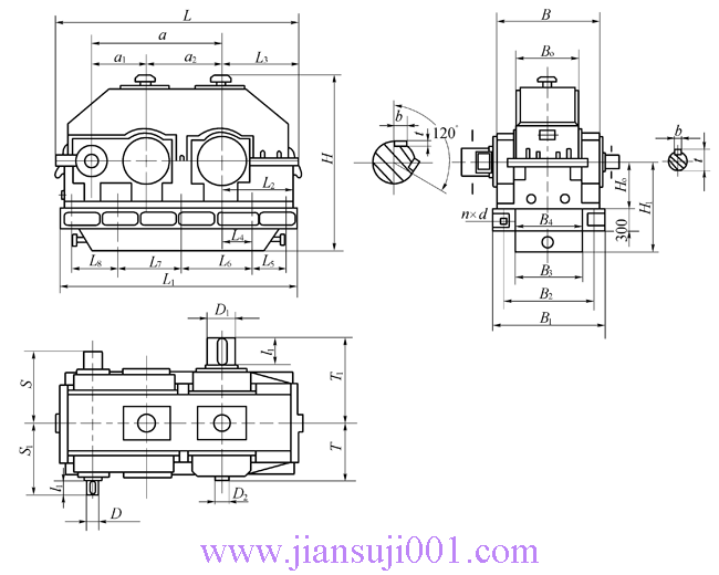 KPTH型漸開線圓柱齒輪減速器外形及安裝尺寸(JB/T10243—2001)