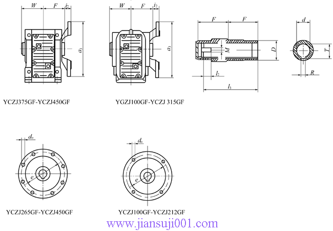 YCZJ100GF……系列斜齒輪-螺旋錐齒輪減速三相異步電動(dòng)機(jī)外形及安裝尺寸