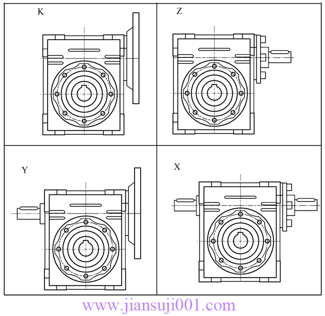 WWJ系列蝸桿減速器輸入及輸出型式代號