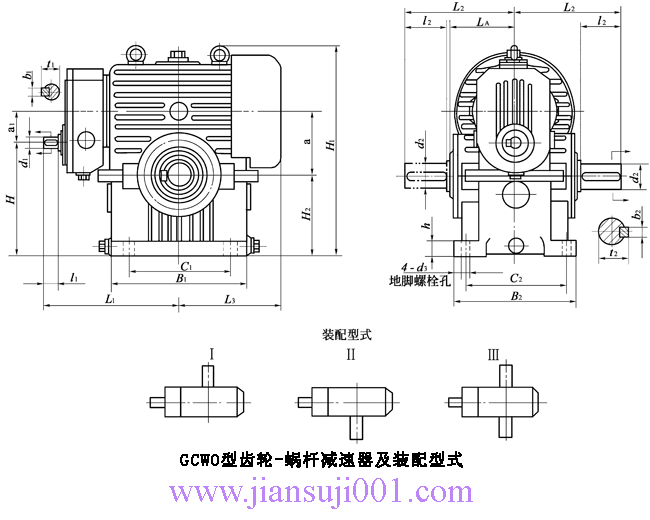GCWO100��GCWO125��GCWO160��GCWO200��GCWO250���͵��ټ�΁�U��΁݆֮�ϵ��X݆-΁�U�p�������b����ʽ�c��Ҫ�ߴ磨JB/T7008-1993��
