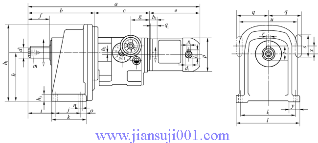 GPZH系列末端為斜齒輪減速、臥式安裝的改型變速器外形及安裝尺寸