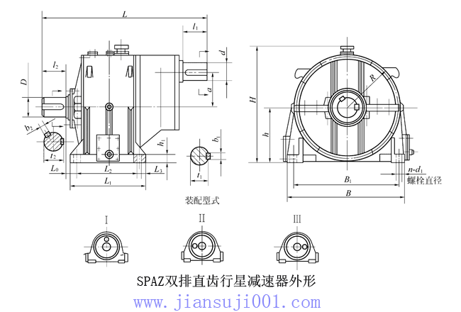 SPAZ雙排直齒行星減速機(jī)外形及其安裝尺寸