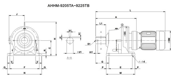 ADC系列擺線減速機尺寸圖表AHHM-9205TA~9225TB