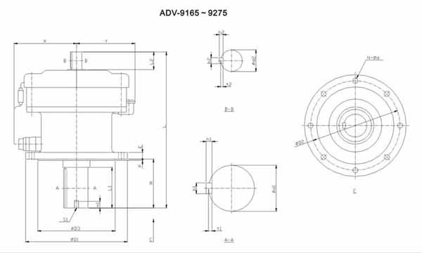 ADC系列擺線減速機(jī)尺寸圖表ADV-9165~9275