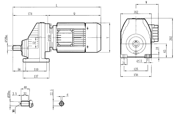 RC硬齒面減速機(jī)-RCX57..型外形及安裝尺寸