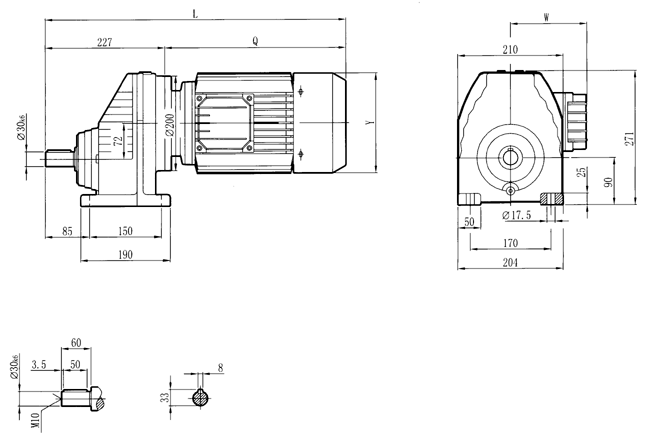 RC硬齒面減速機(jī)-RCX77..型外形及安裝尺寸