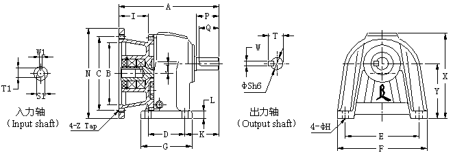 CHM型:臥式直結(jié)型齒輪減速機(jī)的外型尺寸圖