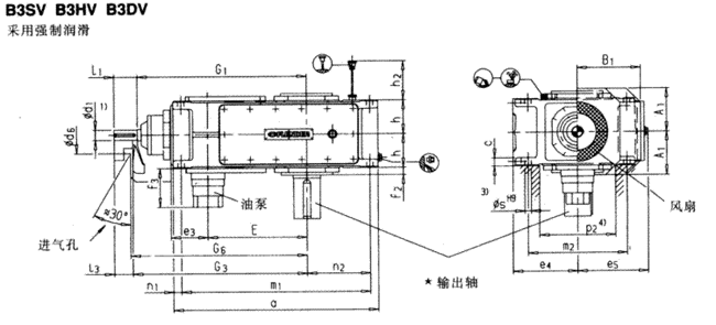 直交軸齒輪箱三級(jí)傳動(dòng)立式安裝(B3.V)