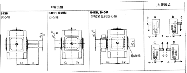 直交軸齒輪箱四級(jí)傳動(dòng)臥式安裝(B4.H,B4.M)