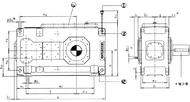 平行軸齒輪箱四級(jí)傳動(dòng)臥式安裝(類(lèi)型H4.H)