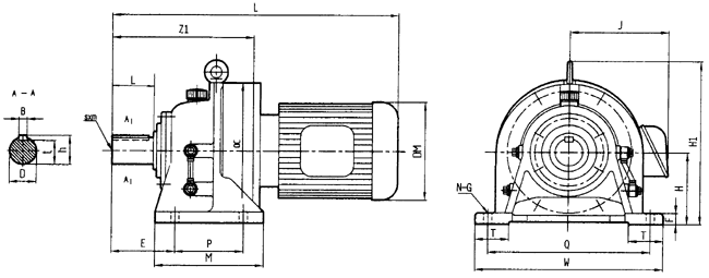 一級(jí)臥式直聯(lián)型外形安裝尺寸圖表FWD型8165~8255