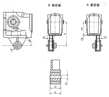 KC系列斜齒-螺旋錐齒減速器外形尺寸