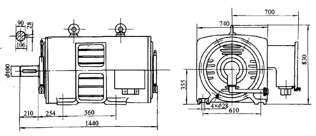 Y355M-8極高壓三相異步電動(dòng)機(jī)外形及安裝尺寸(3KV)