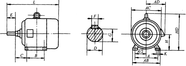 YDT系列機(jī)風(fēng)機(jī)水泵專(zhuān)用變極多速異步電動(dòng)機(jī)外形尺寸(H80~315mm)