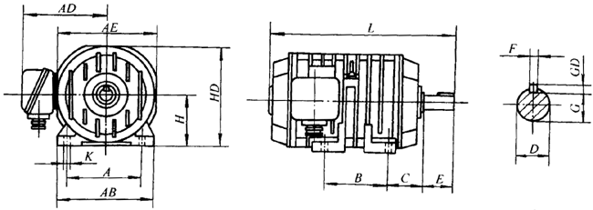 YG系列輥道用三相異步電動(dòng)機(jī)外形尺寸(H112~225mm)