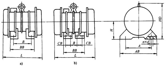 YJZ系列激振異步電動(dòng)機(jī)(2~140KN)外形尺寸