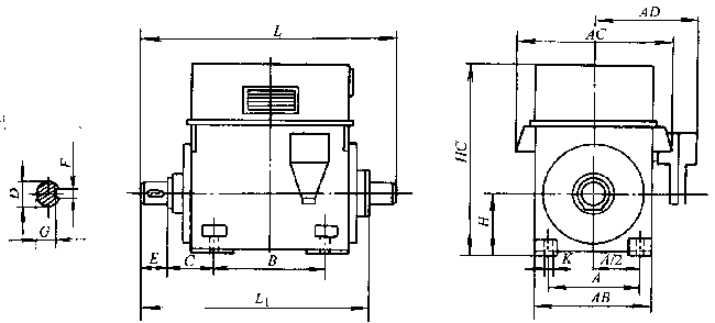 YK系列高速低噪聲三相異步電動機(jī)外形及安裝尺寸(H355~400mm)