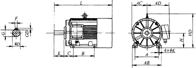 YTSP系列(IC411)變頻調(diào)速三相異步電動機外形尺寸(H90~355mm)